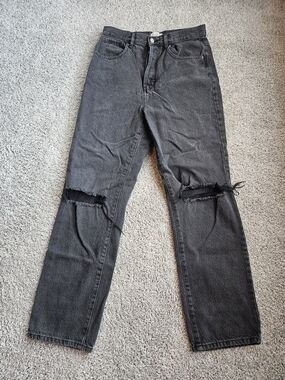 PacSun Women's Dad Jeans Black Washed with Knee Rips
